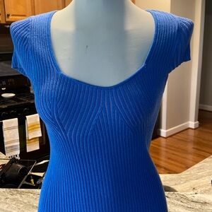 French Connection blue & pink Mathilda Ribbed capped sleeve Mini dress med NWT